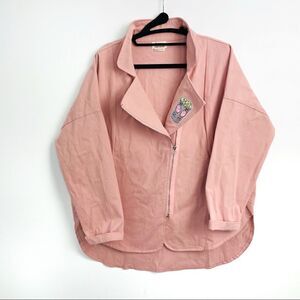 Lili Sidonio x Molly Bracken Pink Oversize Denim Asymmetrical Zip Jacket